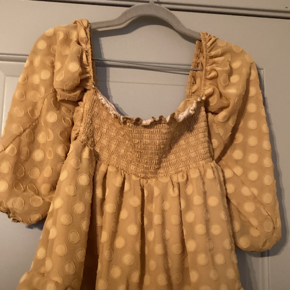 Show Me Your Mumu: Nita Off-the-Shoulder Tie-Front Top - Gold Dot| Sz L - Picture 10 of 11